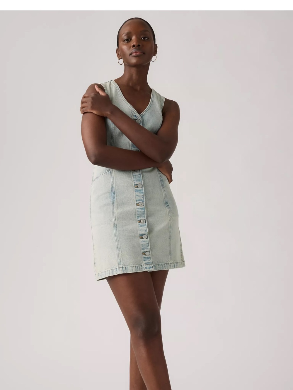 Levi's Light Wash Denim Button-Front Mini Dress- Vianna Vest Dress